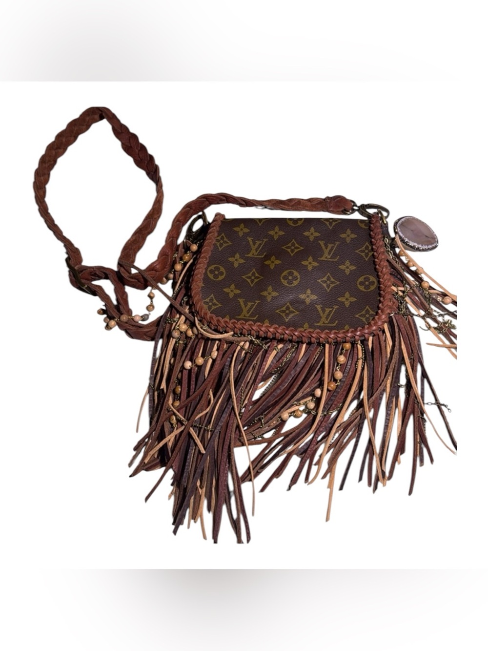Louis Vuitton-Inspired Brown Fringe Crossbody Bag - Picture 6 of 12
